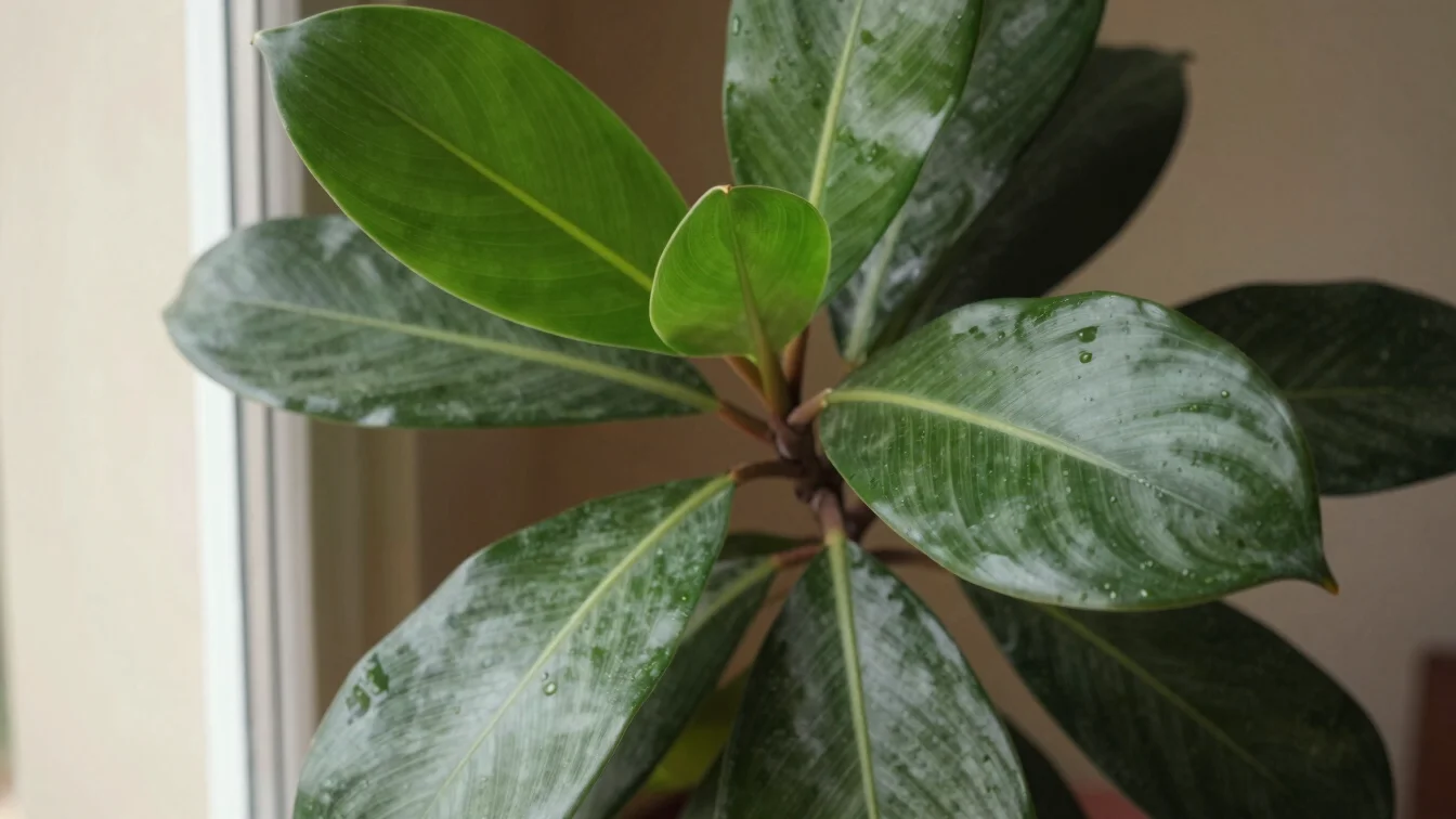 Detalle de una planta exótica cerca de una ventana con luz difusa